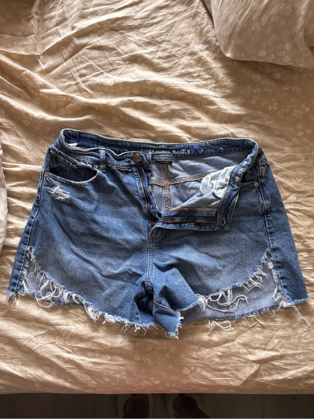 American Eagle Outfitters Blue Distressed Denim Cutoff Shorts with Frayed Hem
